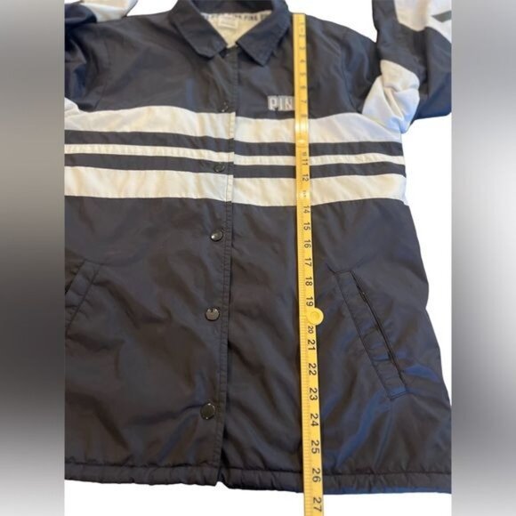 Victoria's Secret Pink Sherpa Lined Snap Button Coaches Jacket Black Logo Small - Picture 11 of 13